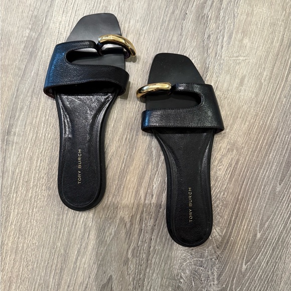 Tory Burch Shoes - Tory Burch Black Slide Sandals with Gold Accent